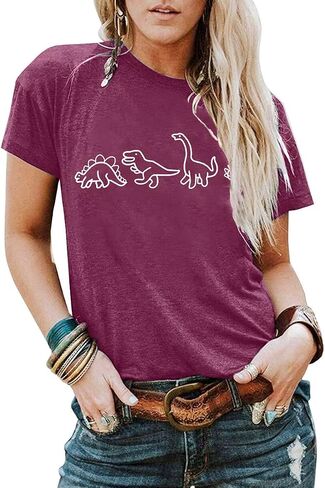 Women Cute Dinosaurs Graphic Tees Girls Short Sleeve Casual Crew Neck Tshirt Tops in Saudi Arabia