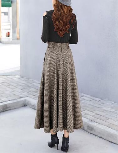 Ylingjun Warm Long Wool Skirt for Womens Winter Fall Elastic High Waisted A Line Flared Pleated Wool Skirts in Saudi Arabia