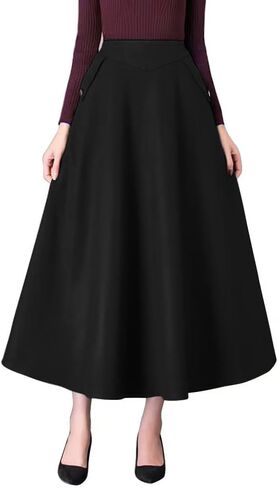 Ylingjun Warm Long Wool Skirt for Womens Winter Fall Elastic High Waisted A Line Flared Pleated Wool Skirts in Saudi Arabia