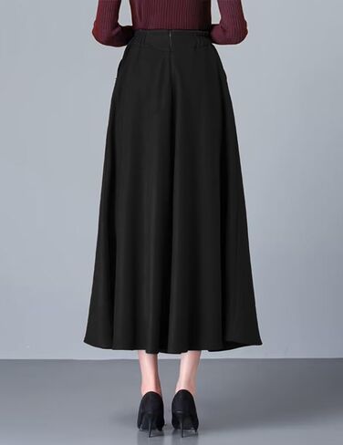 Ylingjun Warm Long Wool Skirt for Womens Winter Fall Elastic High Waisted A Line Flared Pleated Wool Skirts in Saudi Arabia