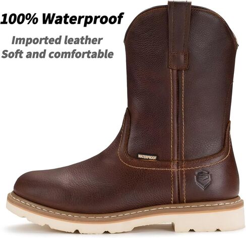 شورواي حذاء ويلينغتون للرجال بمقدمة من الستيل مقاوم للماء ومصنوع من الجلد المحبب بالكامل، حذاء عمل سهل الارتداء ومتين ومريح ومقاوم للزيت والانزلاق in Kuwait