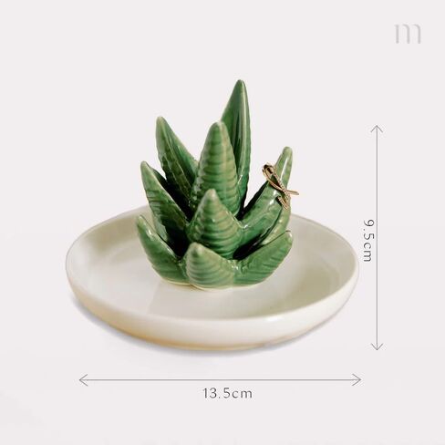 HinyBoeh Aloe-Ring-Hold السيراميك والصبار والمجوهرات وصينية طبق مع طبق أبيض مزخرف طبق صينية حلية لأفضل الأصدقاء وهدايا عيد الميلاد in Kuwait