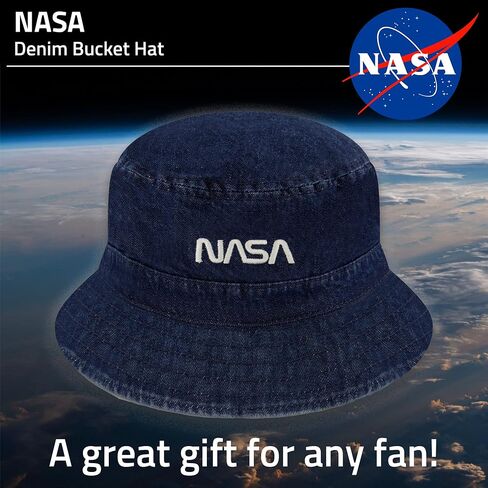 Concept One NASA Logo Bucket Hat, Packable Travel Hat, Wide Brim Summer Hat, Denim, Small/Medium in Saudi Arabia