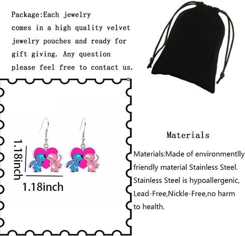 غرزة هدية أقراط أوهانا أوهانا يعني الأسرة غرزة مجوهرات غرزة عاشق الهدايا غرزة المشجعين هدايا عيد ميلاد للنساء الفتيات in Kuwait