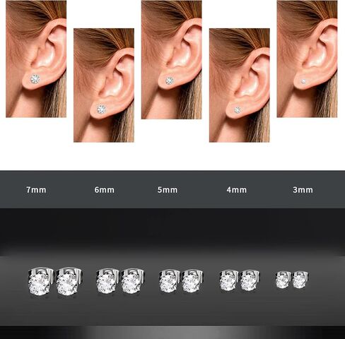 Earrings for Man,5/7 Pairs Stud Earrings Set 316 Stainless Steel Earrings,Hypoallergenic Cubic Zirconia Surgical Steel Earrings for Woman Man Girls (2-8mm) in Saudi Arabia
