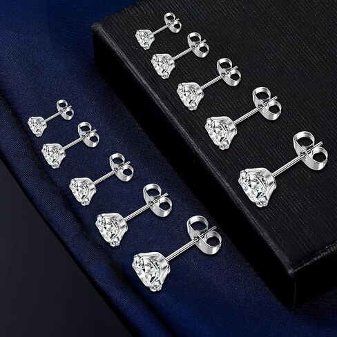 Earrings for Man,5/7 Pairs Stud Earrings Set 316 Stainless Steel Earrings,Hypoallergenic Cubic Zirconia Surgical Steel Earrings for Woman Man Girls (2-8mm) in Saudi Arabia