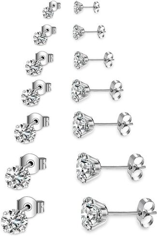 Earrings for Man,5/7 Pairs Stud Earrings Set 316 Stainless Steel Earrings,Hypoallergenic Cubic Zirconia Surgical Steel Earrings for Woman Man Girls (2-8mm) in Saudi Arabia
