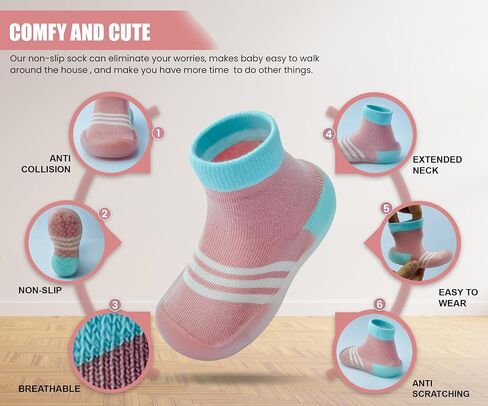 Dookeh Baby Shoes Boys Girls First Walking Shoes Non Slip Soft Sole Sneakers Toddler Infant Babygirl Sock Shoes in Kuwait