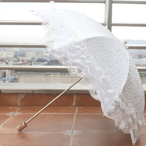 Honeystore Vintage Sun Umbrella 2 Folding Bridal Wedding Lace Parasol Decoration in Saudi Arabia