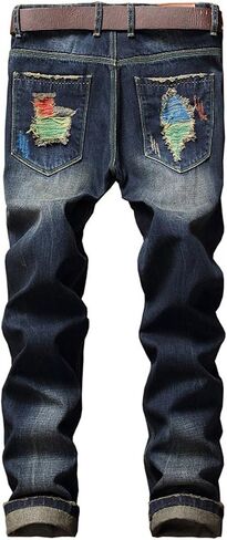 DSDZ Men's Colorful Ripped Holes Straight Fit Jeans in Kuwait