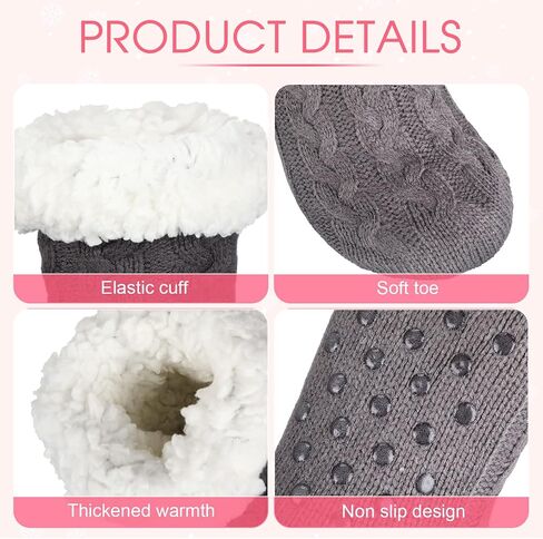 4 Pairs Winter Fuzzy Socks for Women Fleece Slipper Socks for Women with Grippers Non Slip Soft Thick Fluffy Socks Warm Cozy Comfy Socks, Gray, Pink, Dark Blue and Red, One size in Saudi Arabia