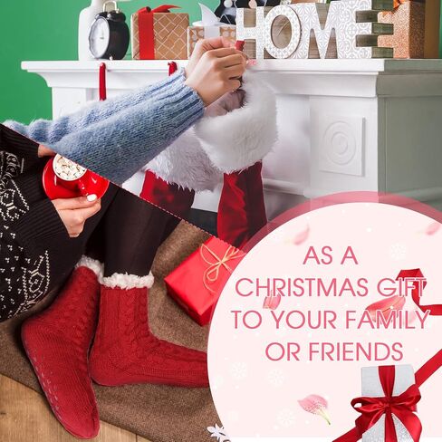 4 Pairs Winter Fuzzy Socks for Women Fleece Slipper Socks for Women with Grippers Non Slip Soft Thick Fluffy Socks Warm Cozy Comfy Socks, Gray, Pink, Dark Blue and Red, One size in Saudi Arabia