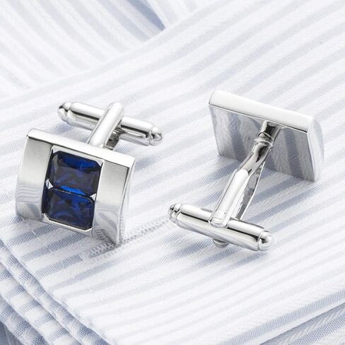 Rectangle Sapphire Blue Crystal Cufflinks Blue Crystal Gem stone Cuff links YW04u in Saudi Arabia