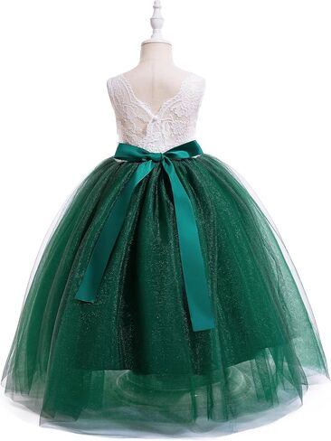 Glamulice Sleeveless Flower Girl Dress A-Line Straight Tutu Tulle Backless Princess Puffy Lace Dresses Fancy Party Gown in Saudi Arabia