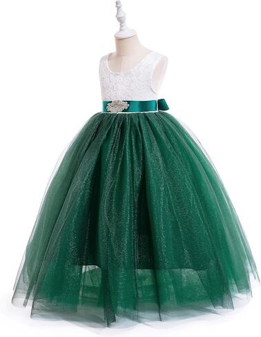 Glamulice Sleeveless Flower Girl Dress A-Line Straight Tutu Tulle Backless Princess Puffy Lace Dresses Fancy Party Gown in Saudi Arabia