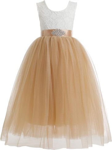 Glamulice Sleeveless Flower Girl Dress A-Line Straight Tutu Tulle Backless Princess Puffy Lace Dresses Fancy Party Gown in Saudi Arabia
