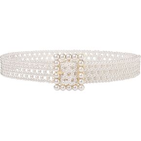 CHIC DIARY Women Bridal Pearl Belt White Beaded Crystal Rhinestone Retro Waist Belt for Wedding Dress in Kuwait