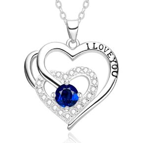 WDM Gold Necklace for Women,I LOVE YOU 18K Plated 925 Hypoallergenic Silver Heart Birthstone Pendant,Anniversary Jewelry Birthday Statement Love Present for Mom/Wife/Girlfriend