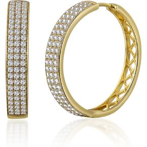 18K Yellow Gold Plated Hoop Earrings for Women Diamond Cut Cubic Zirconia Large Hoops Earrings Women's Round Hoops Hypoallergenic Lightweight