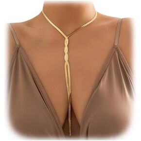Sexy Long Tassel Chain Necklace for Women Vintage Harness Bikini Chest Chain Body Jewelry Metal Link Chain Choker Necklace Summer Statement Collar Clavicle Chain Jewelry in Kuwait