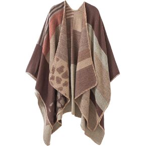 EXCHIC Women's Retro Shawl Wrap Open Front Poncho Cape Cardigan for Fall Winter