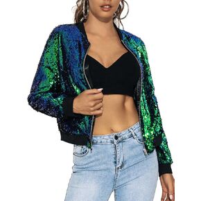 جاكيت منفوخ مطرز بالترتر للنساء لرأس السنة الجديدة من JAKAWIN، بأكمام طويلة، سترات ديسكو للحفلات الموسيقية ومهرجانات الكريسماس in Kuwait