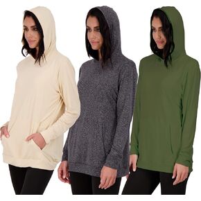مجموعة Real Essentials 3 Pack: بلوفر نسائي بغطاء للرأس وأكمام طويلة وجيب - Active Lounge (متوفر في Plus) in Kuwait