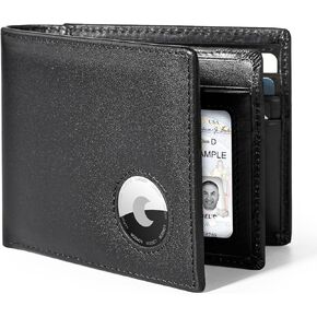 KE'VERSO AirTag Wallet, Genuine Leather Mens Wallet for AirTag Men's Leather Wallet RFID Blocking Wallet Slim With ID Window and 12 Cards Holders Gift Box, Airtag Not Included in Kuwait