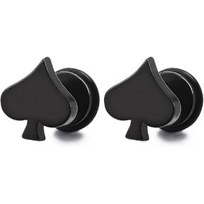 Pair Mens Womens Spade Stud Earrings Stainless Steel, Screw Back, Unique in Kuwait
