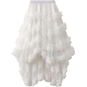 النساء فراشة التطريز ميدي تول التنانير عالية الخصر طبقة مزدوجة شبكة توتو التنانير الكبيرة سوينغ ألف خط التنانير فستان الحفلات in Kuwait