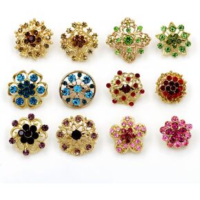 Lucky Monet Assorted Rhinestone Crystal Brooches Set Alloy Vintage Butterfly Gold Silver Brooch Pins for Wedding Bouquet Party Gift Craft DIY Lot 12pcs/24Pcs/6Pcs/9Pcs/4Pcs
