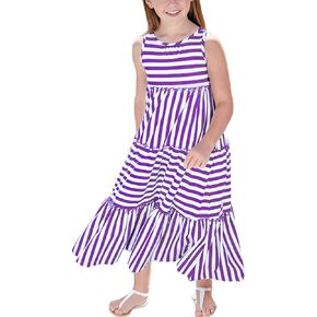 KYMIDY Girls Sleeveless Maxi Dress Kids Summer Casual Striped Sundresses for Girls 6-12 Years