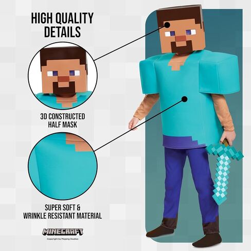Steve Deluxe Minecraft Costume, Multicolor, Medium (7-8) in Saudi Arabia