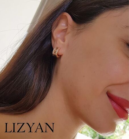 18K Gold Plated Greek Key Cubic Zirconia Huggie Hoop Earrings, Hypoallergenic Gold Huggie Hoop Earrings for Women and Girls, Small, Brass Yellow Gold Cubic Zirconia, Cubic Zirconia in Kuwait
