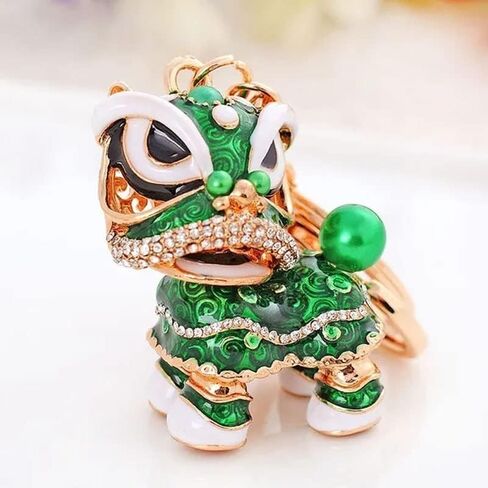 Wixine 2Pcs Chinese Style Lion Dance Keychain Ancient Mascot Key Chains Fashion Crystal Animal Enamel Key Ring Holder Mascot, Red, S in Saudi Arabia