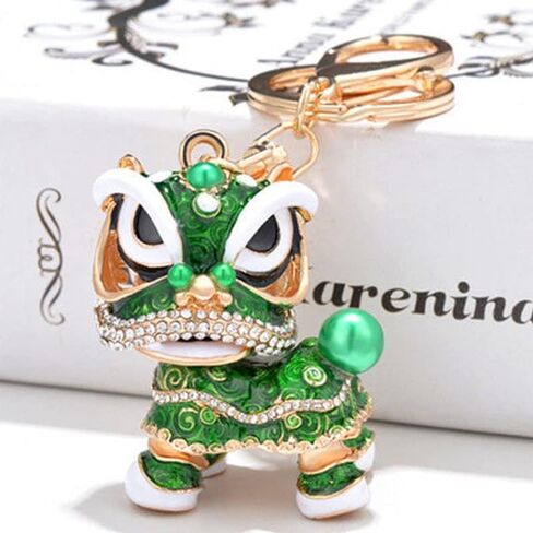 Wixine 2Pcs Chinese Style Lion Dance Keychain Ancient Mascot Key Chains Fashion Crystal Animal Enamel Key Ring Holder Mascot, Red, S in Saudi Arabia
