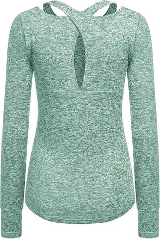 قميص اليوجا للسيدات بأكمام طويلة من ADOME قمصان التمرين للنساء سريعة الجفاف وصالة الألعاب الرياضية والجري بلايز اليوغا in Kuwait