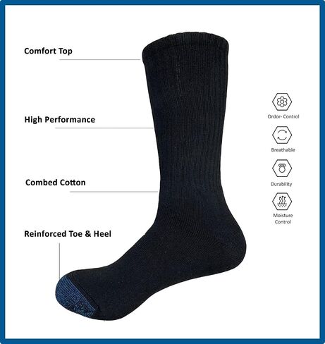 Royal Toe Crew Casual Athletic Dress Socks for Men - Classic Black - Cushioned with Superior Comfort in Saudi Arabia