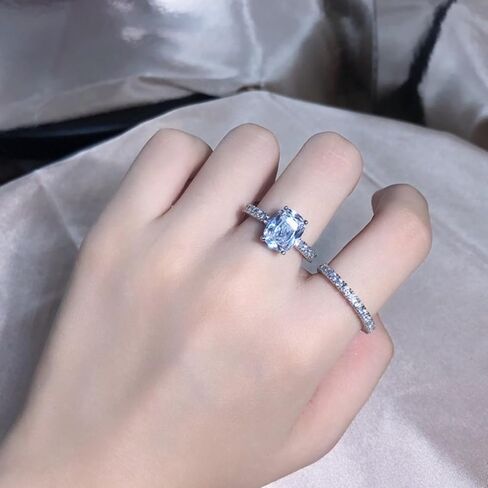 ABIRTE 18K مطلية بالذهب الأبيض مكعب زركونيا اثنين في واحد هالة الزفاف الخطوبة وعد الخلود للنساء (10) in Kuwait