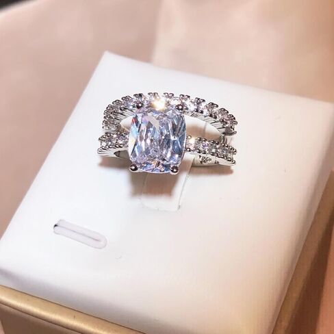ABIRTE 18K مطلية بالذهب الأبيض مكعب زركونيا اثنين في واحد هالة الزفاف الخطوبة وعد الخلود للنساء (10) in Kuwait