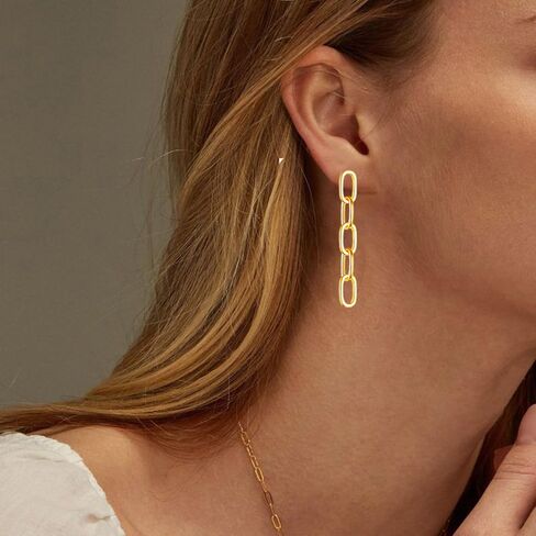 Gold Paperclip Hoop Earrings for Women Square Hoop Rectangle Earrings for Women Chunky Convertible Link Earrings Dangle Trendy Square Hoop Earrings Geometric Rectangle Huggie Drop Earrings for Womens in Kuwait
