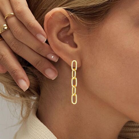 Gold Paperclip Hoop Earrings for Women Square Hoop Rectangle Earrings for Women Chunky Convertible Link Earrings Dangle Trendy Square Hoop Earrings Geometric Rectangle Huggie Drop Earrings for Womens in Kuwait