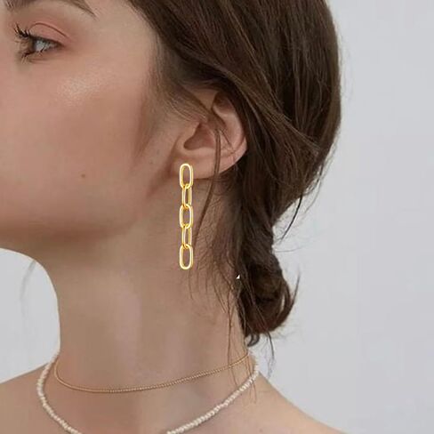 Gold Paperclip Hoop Earrings for Women Square Hoop Rectangle Earrings for Women Chunky Convertible Link Earrings Dangle Trendy Square Hoop Earrings Geometric Rectangle Huggie Drop Earrings for Womens in Kuwait