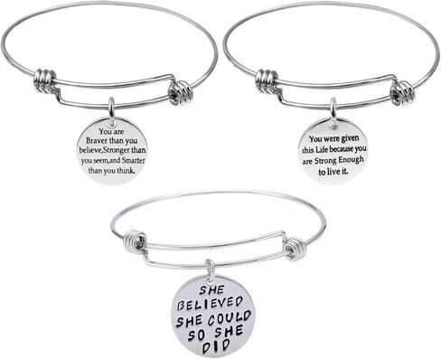 AleapDoll 3-Pack ملهمة أساور أساور مجموعة هدايا للنساء الفتيات الفولاذ المقاوم للصدأ تحفيزية محفورة رسالة الكلمات أساور قابل للتعديل in Kuwait