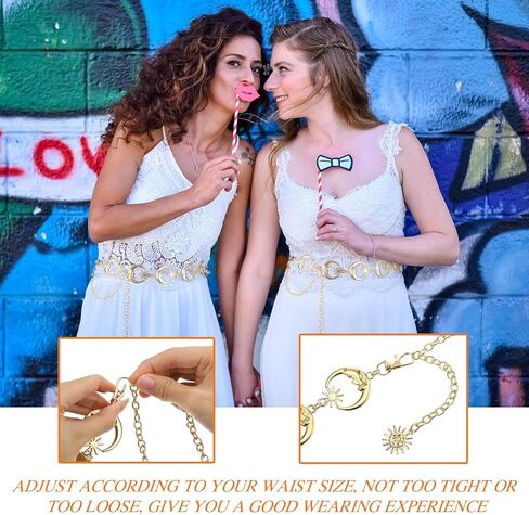 Otuuz Pack of 3 Metal Waist Chains Multilayer Long Tassels Moon Star Sun Pendant Belly Chain Belt Set Gold Chain Belt Waist Jewellery for Women Dress Bikini Beads Body Chain for Women in Kuwait