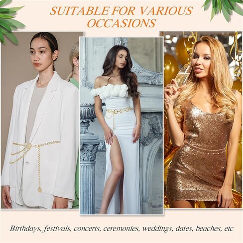 Otuuz Pack of 3 Metal Waist Chains Multilayer Long Tassels Moon Star Sun Pendant Belly Chain Belt Set Gold Chain Belt Waist Jewellery for Women Dress Bikini Beads Body Chain for Women in Kuwait