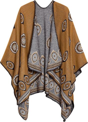 EXCHIC Women's Retro Shawl Wrap Open Front Poncho Cape Cardigan for Fall Winter in Saudi Arabia