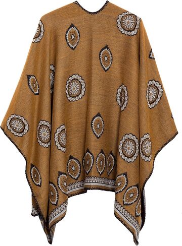 EXCHIC Women's Retro Shawl Wrap Open Front Poncho Cape Cardigan for Fall Winter in Saudi Arabia