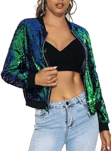 جاكيت منفوخ مطرز بالترتر للنساء لرأس السنة الجديدة من JAKAWIN، بأكمام طويلة، سترات ديسكو للحفلات الموسيقية ومهرجانات الكريسماس in Kuwait