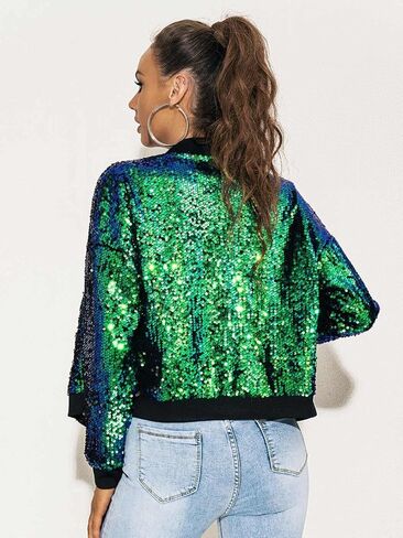 جاكيت منفوخ مطرز بالترتر للنساء لرأس السنة الجديدة من JAKAWIN، بأكمام طويلة، سترات ديسكو للحفلات الموسيقية ومهرجانات الكريسماس in Kuwait